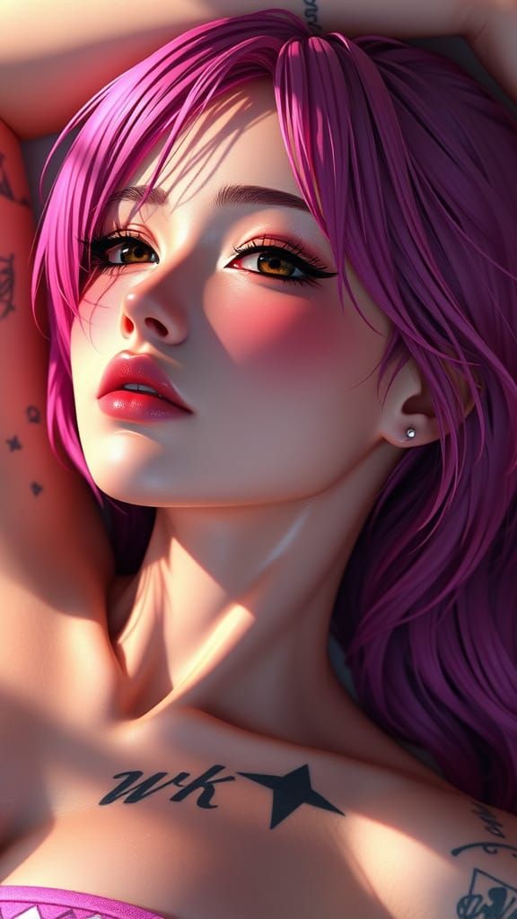 Anime Model with Tattoo in Photorealistic Style