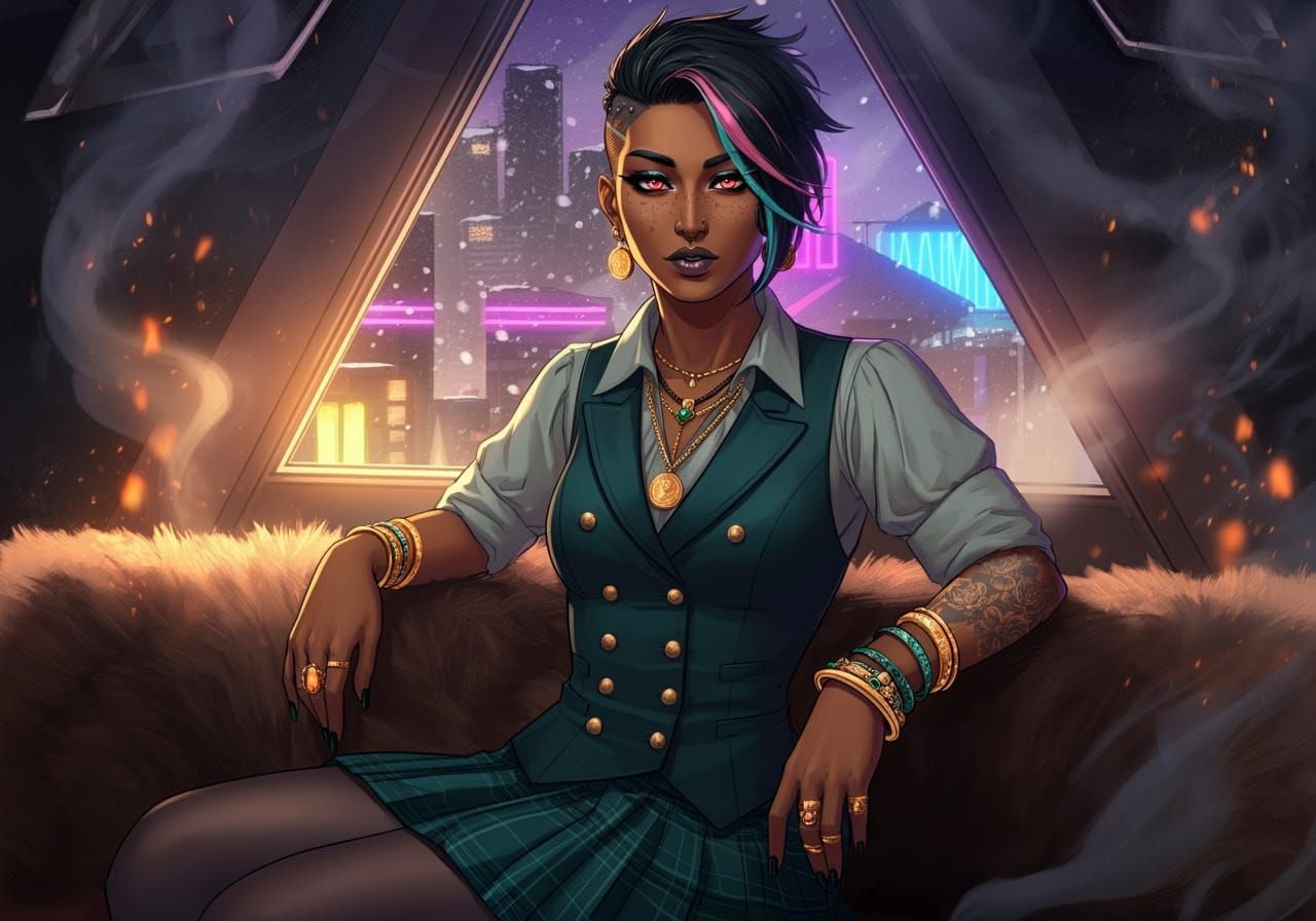 Cyberpunk Indian Goddess of Seattle's Underworld