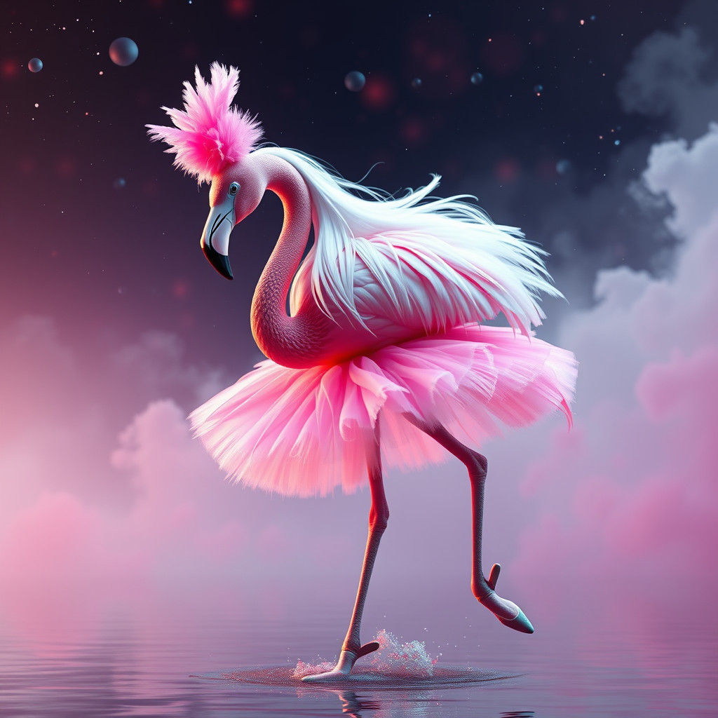 Cosmic Flamingo Ballerina in Detailed Digital Painting