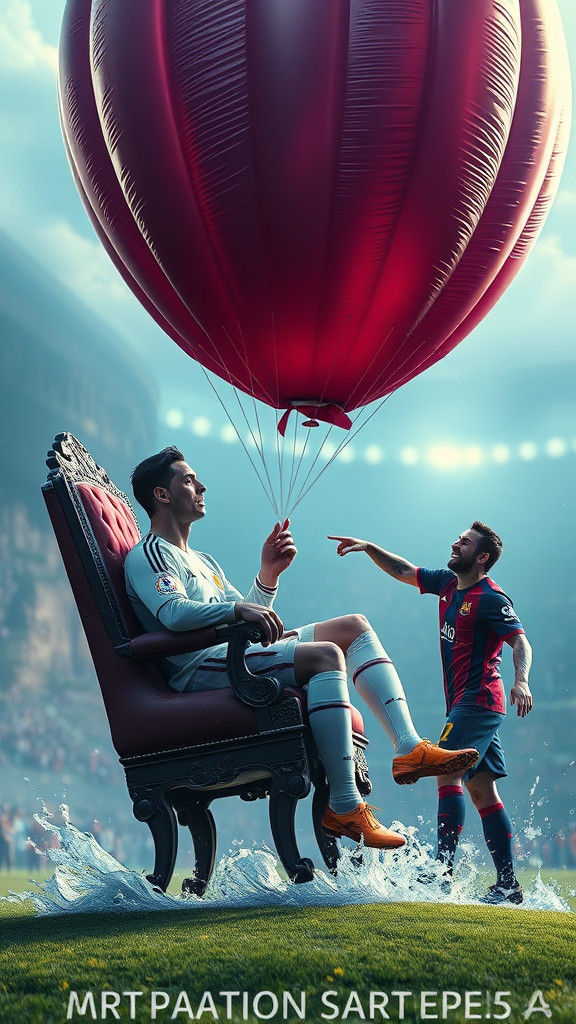 Humorous Scene of Soccer Rivalry in Matte Painting Style