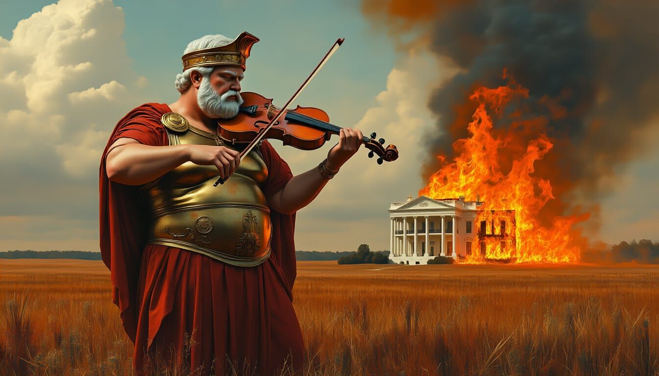 Surrealist Trump Burns White House: Mixed Media Art