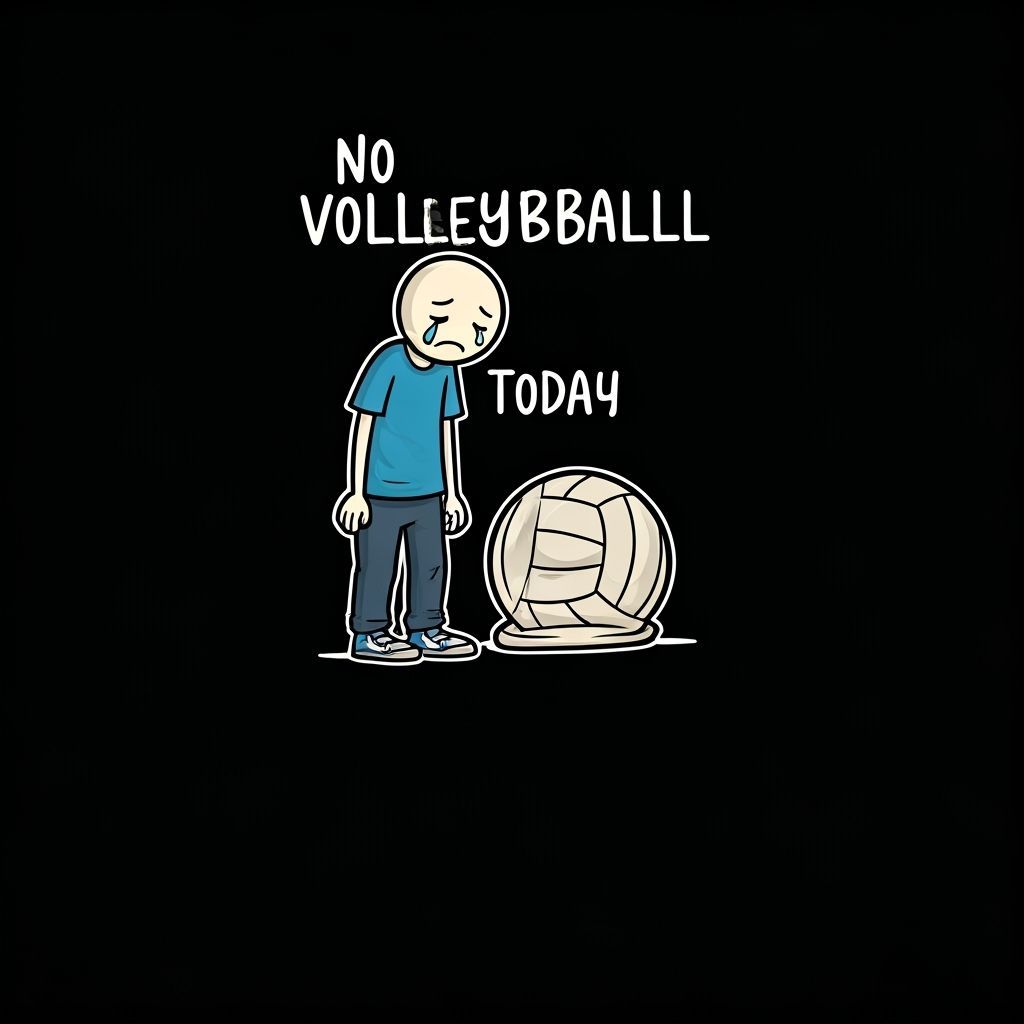 Sad Stick Figure With Deflated Volleyball, No Game Today