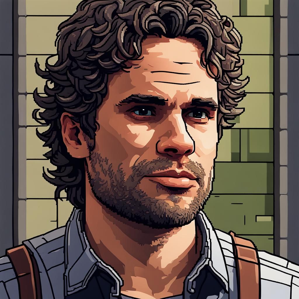 Pixel Art Portrait of a Smiling Young Man