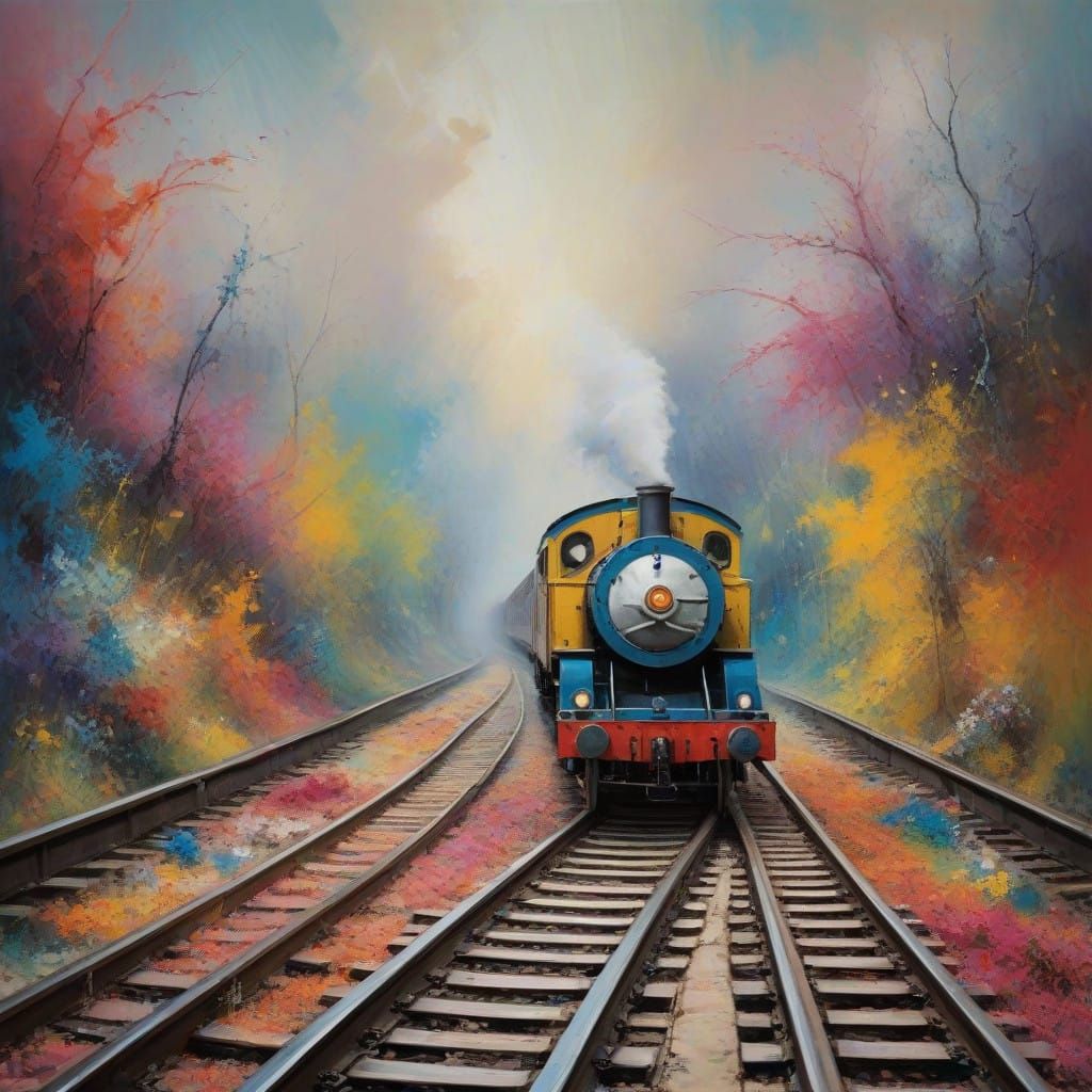 Vibrant Playful Scene of Toy Train on Abstract Carpet