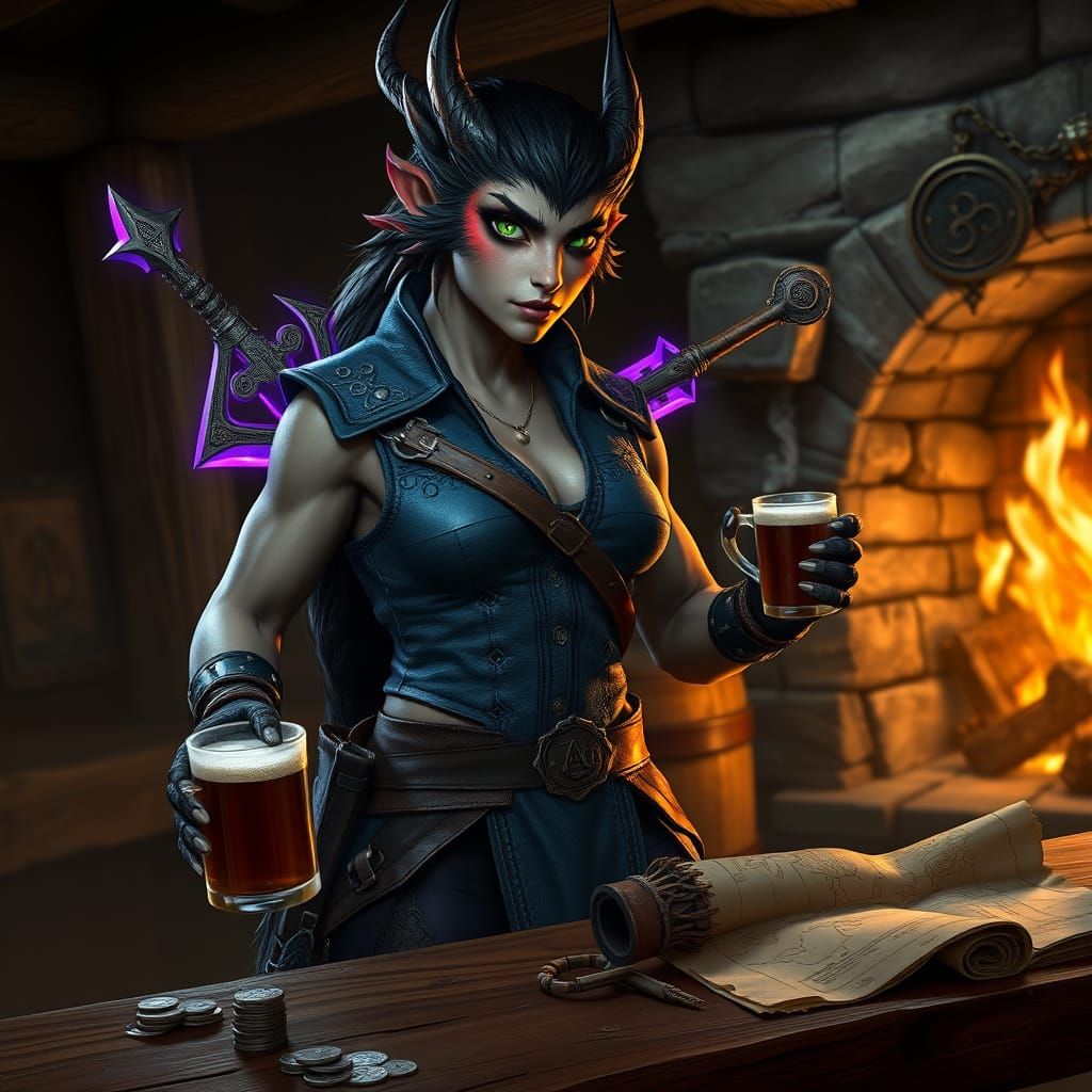 Enigmatic Dragon Wolf Huntress in Leather Vest