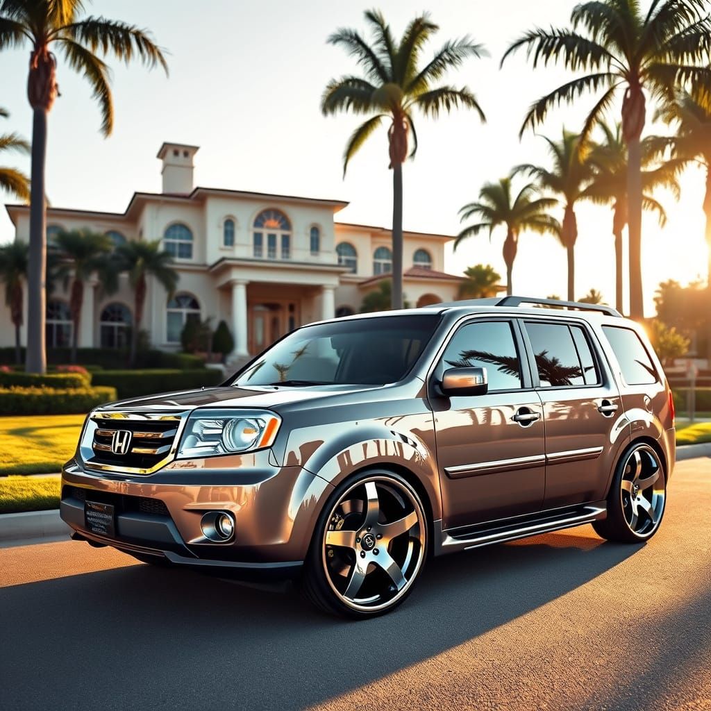 Customized 2010 Honda Pilot in Metallic Paint, Parked in Fro...