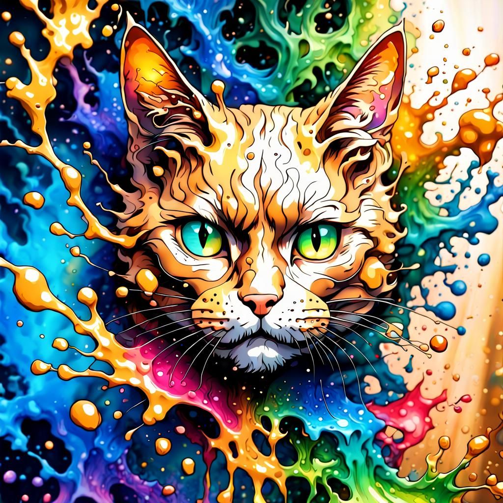 Fantasy Cat in Splatter Art Style