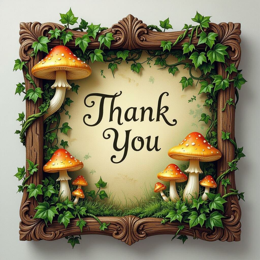 Fantasy Board with Vines and Glowing Mushrooms