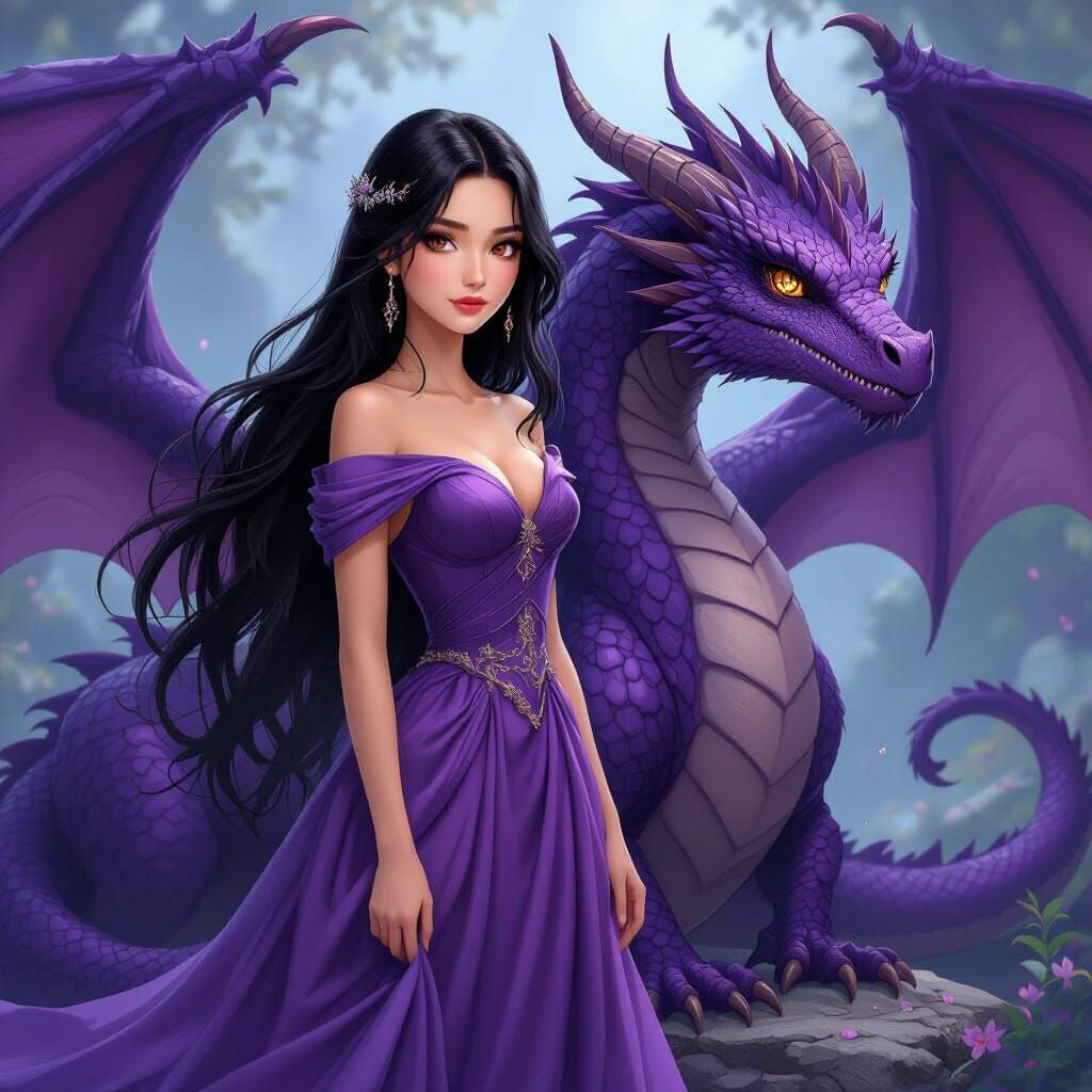 Princess with Dragon in Whimsical Fantasy Style