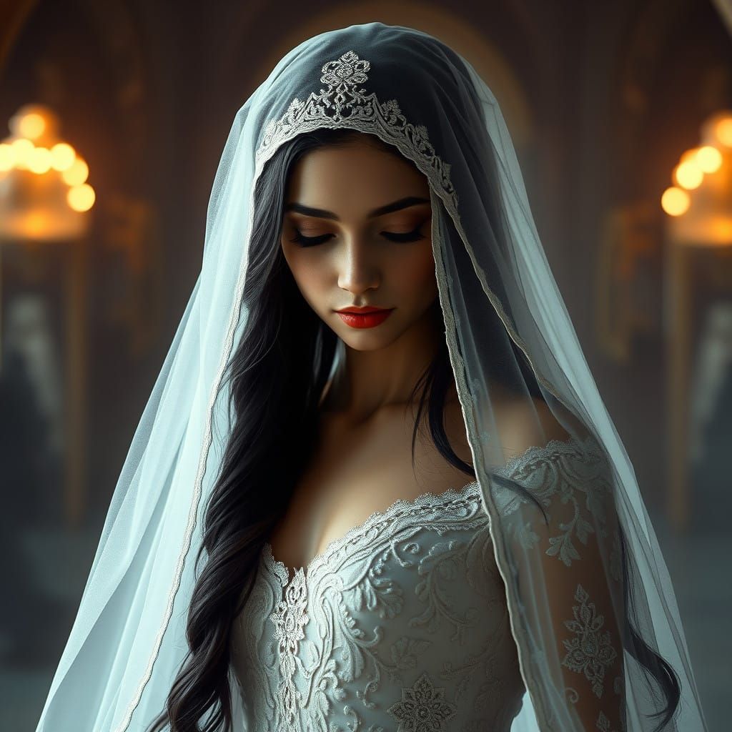Young Bride Lost in Thought with Mystical Glow