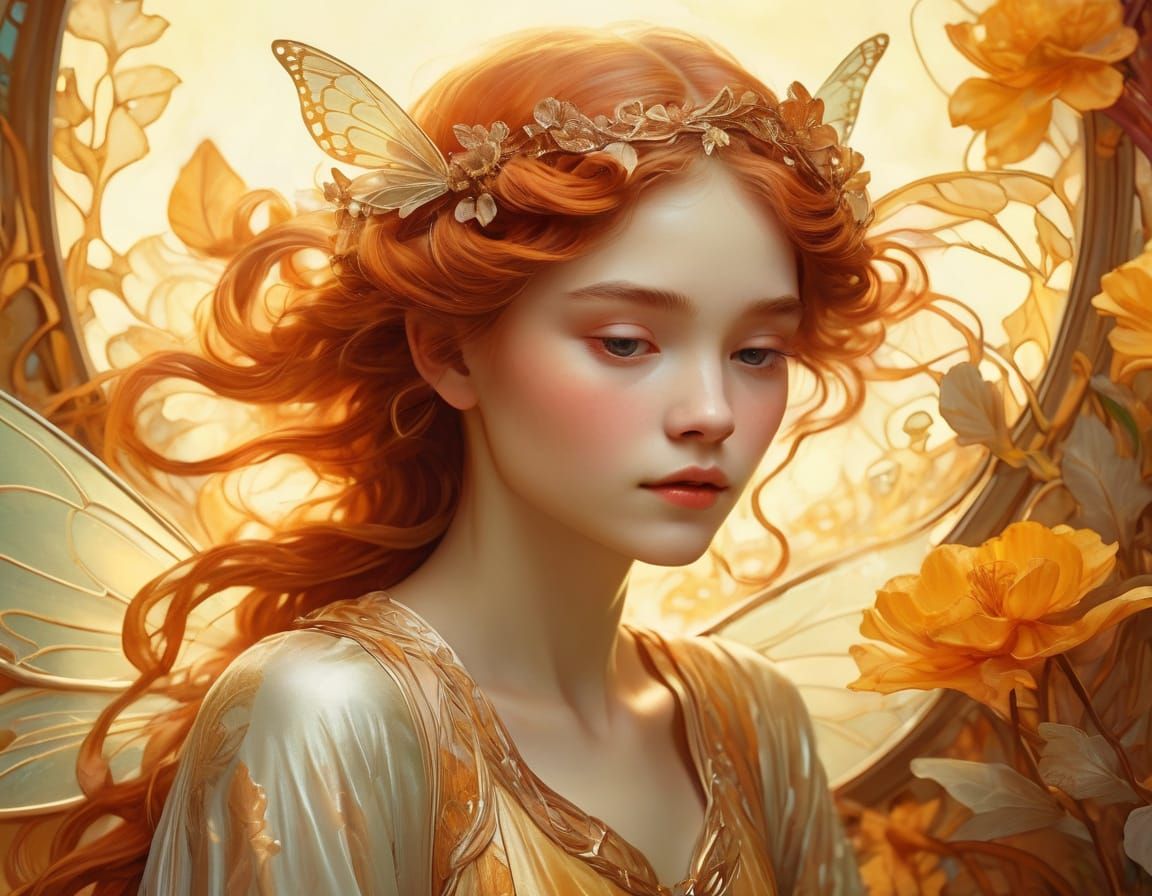 Illuminated Fairy Portrait in Art Nouveau Style
