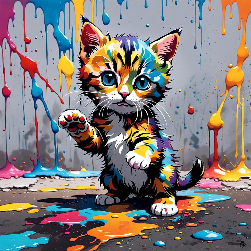 Colorful Kitten Creates Graffiti Art