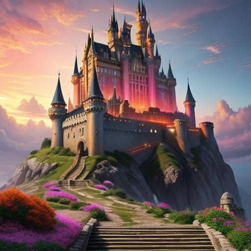 Sky Castle with Vibrant Steps: Digital Matte Painting