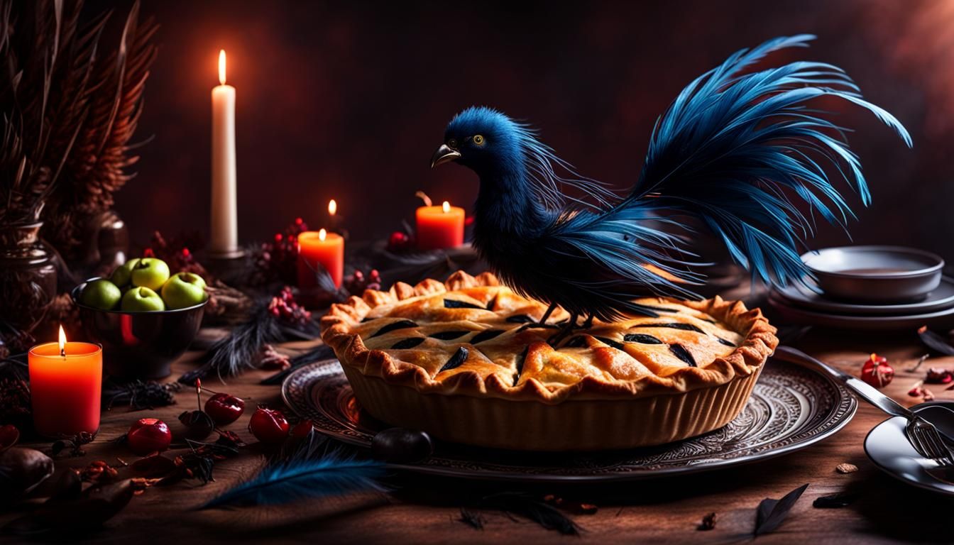Feathered Pie with Dramatic Lighting
