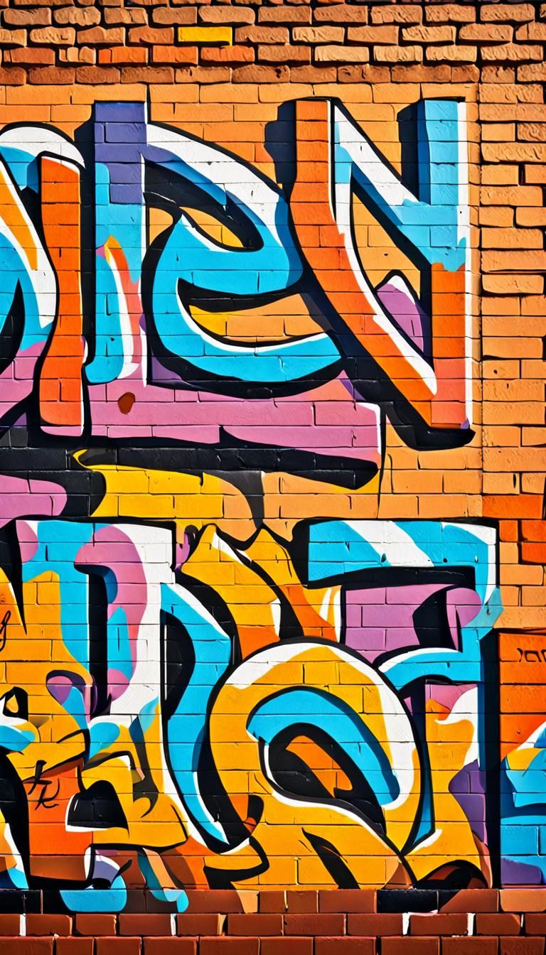 Colorful Graffiti Mural on Brick Wall