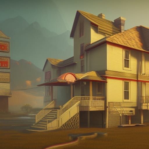 Creepy Motel in Dark Fantasy Concept Art