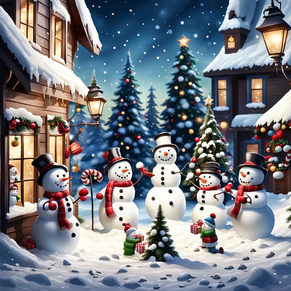 Snowmen Decorating for Christmas with Miniature Friends