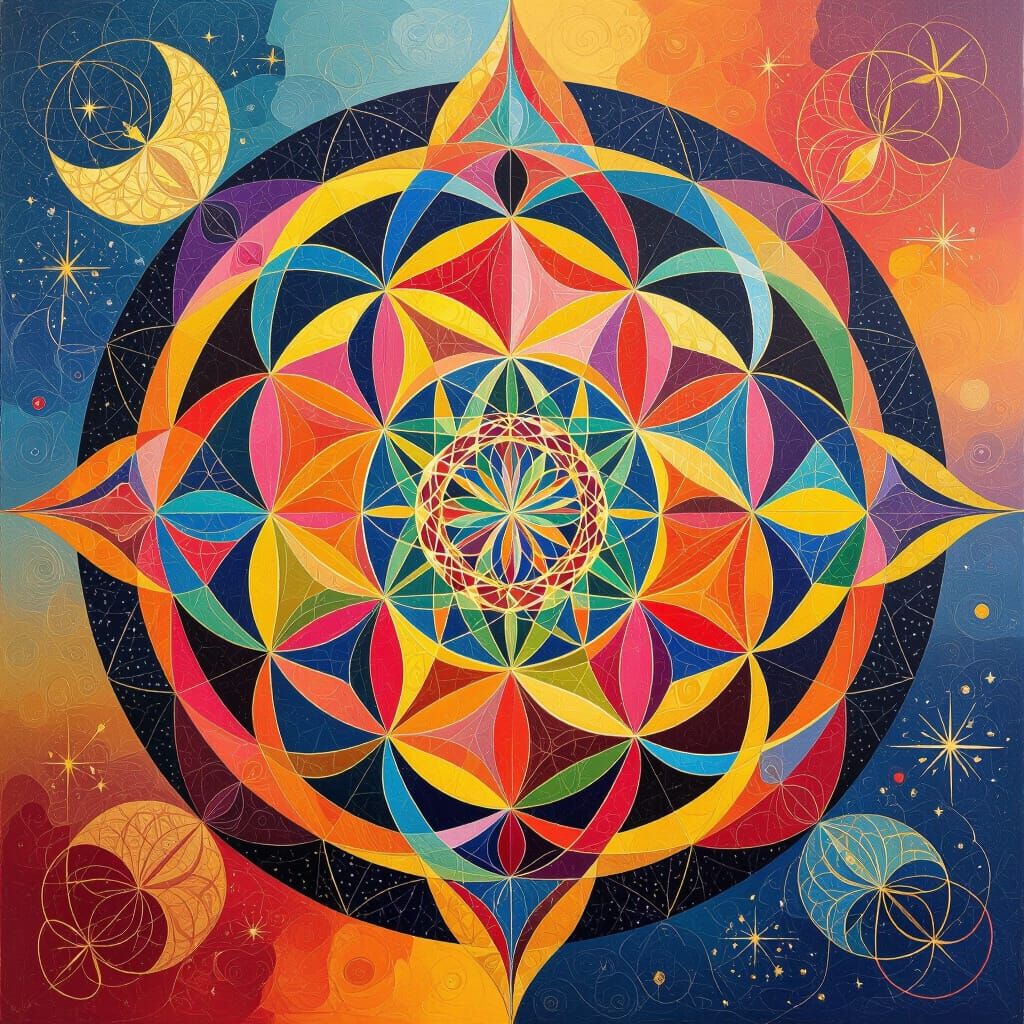 Cosmic Abstract Artwork Inspired by Joan Miró