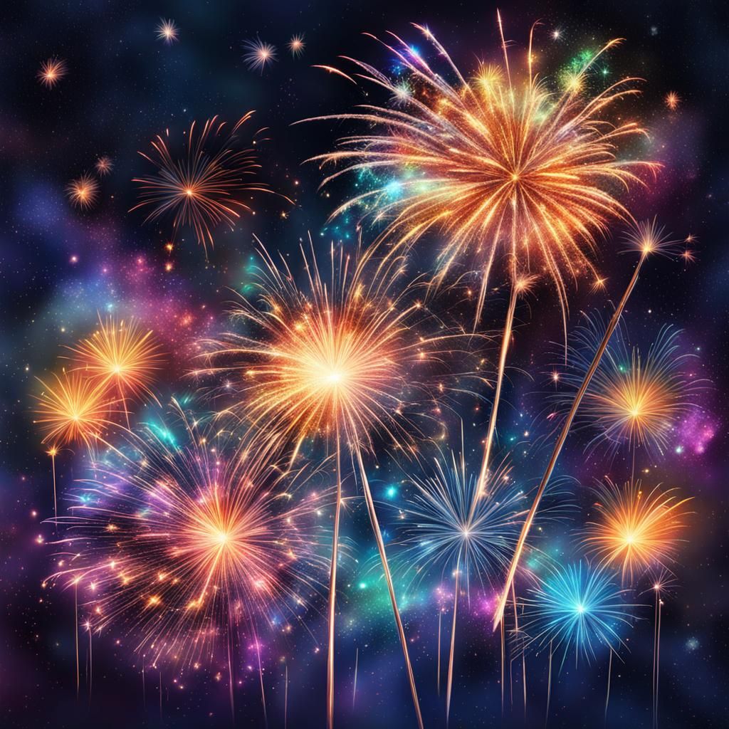 Cosmic Sparklers and Fireworks by Pablo Amaringo