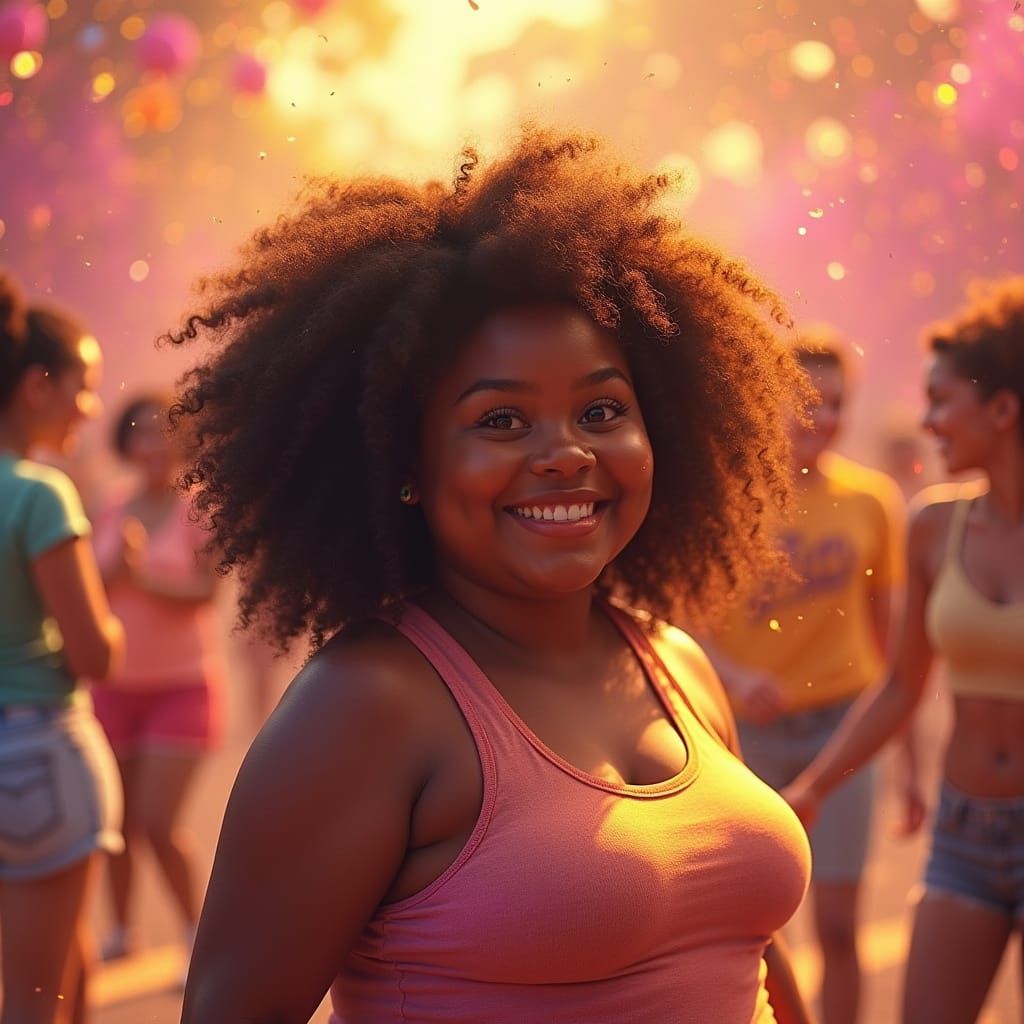 Radiant Black Teen Girl Embracing Joy in 80's Exercise Wear