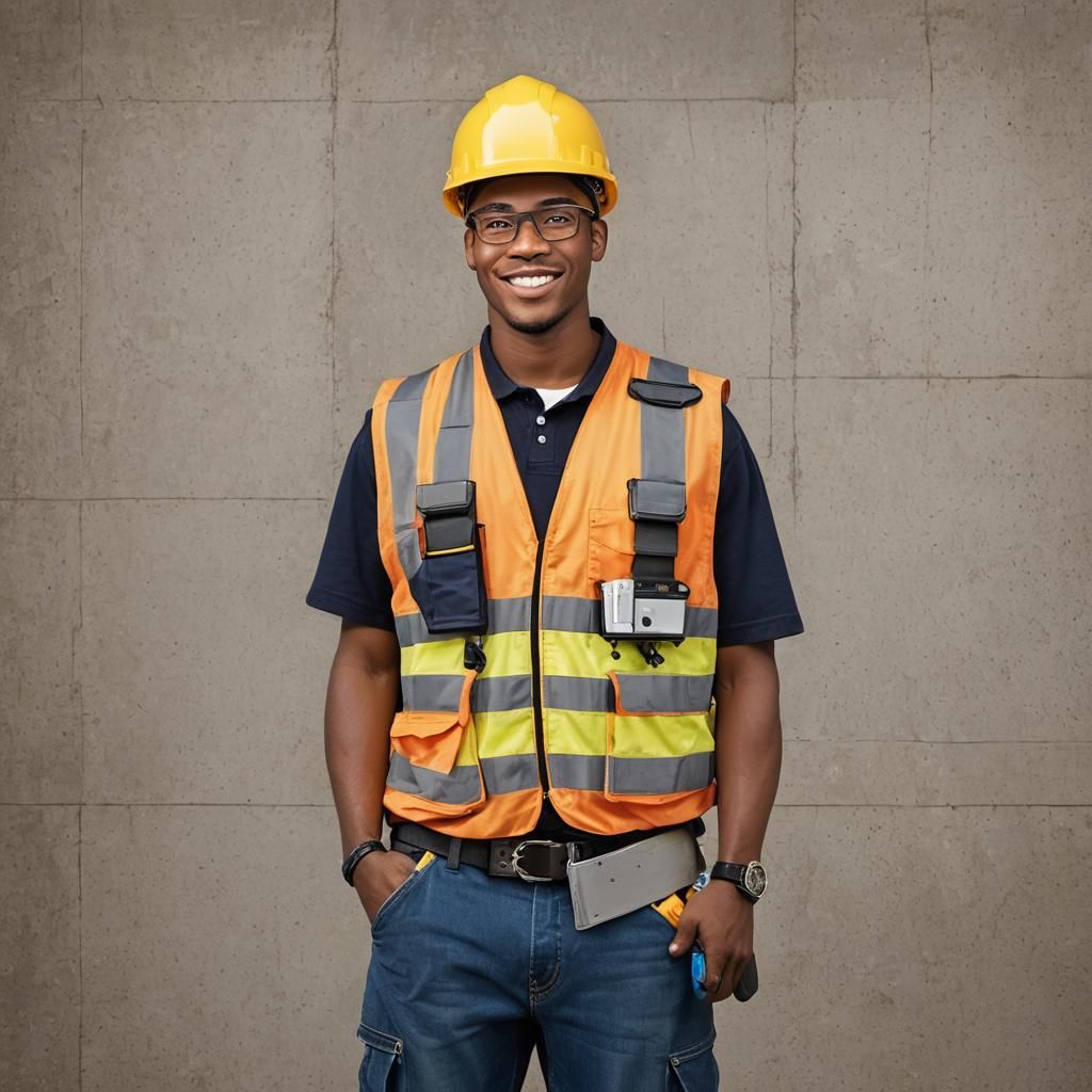 Smiling Construction Worker in Safety Gear