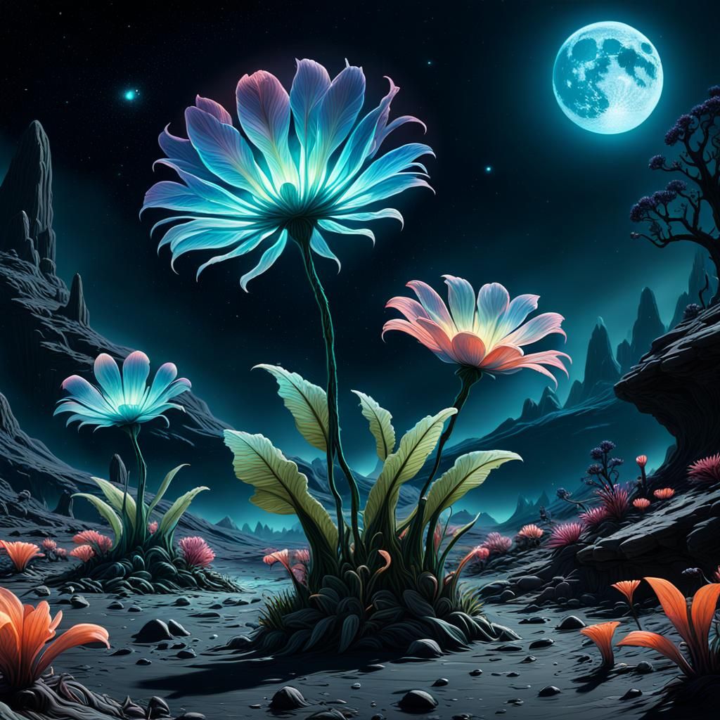 Bioluminescent Flower Discovery on Alien Moon