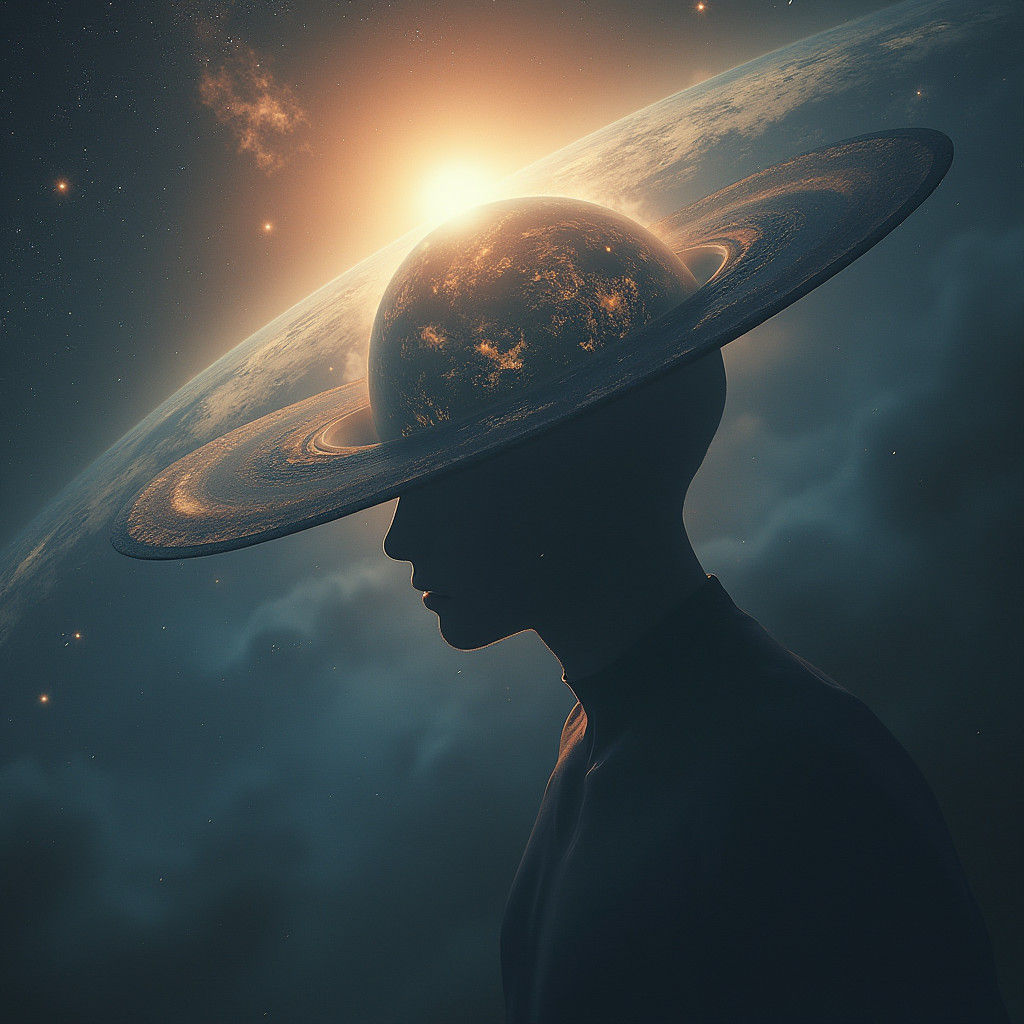 Giant Person Wears Earth as Hat in Space