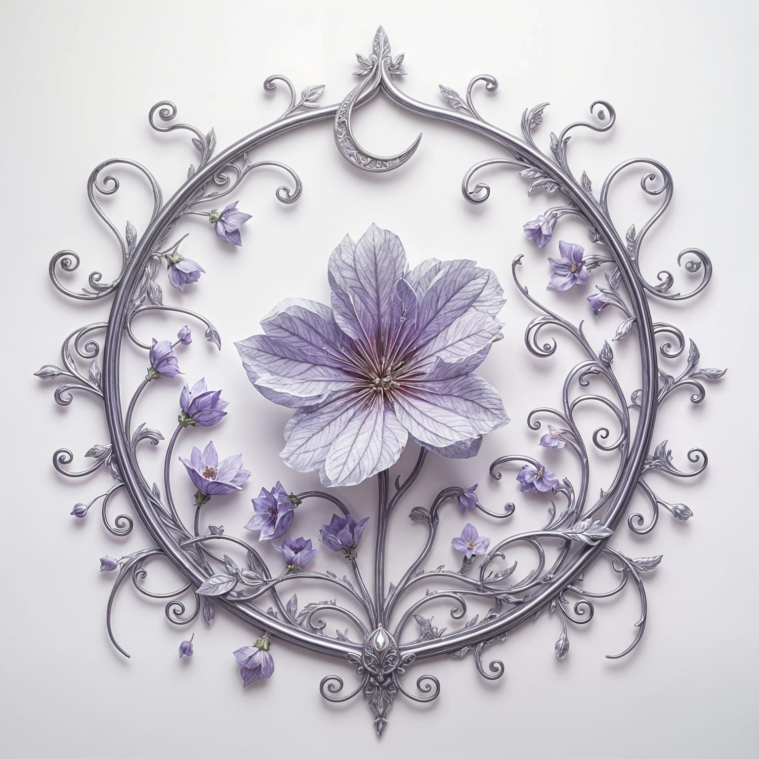 Ethereal Fantasy Scene with Delicate Alyssum Flower and Cres...