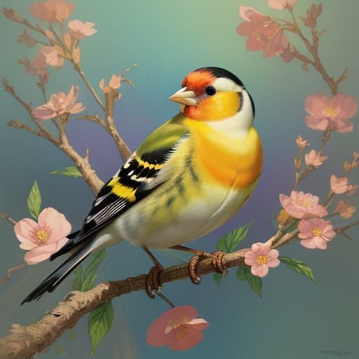 Elegant Goldfinch in Vibrant Gouache Art