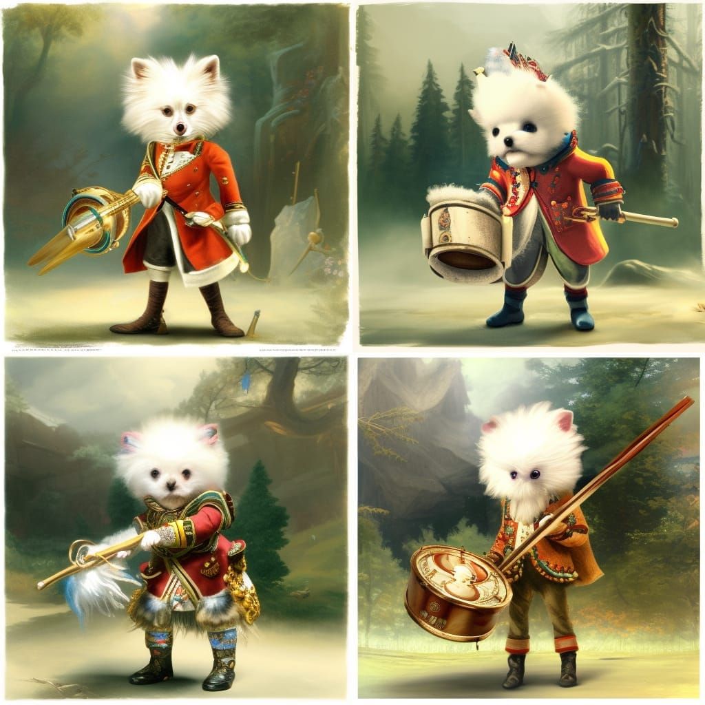 Pomeranian as Revolutionary Drummer Boy, Oil Painting