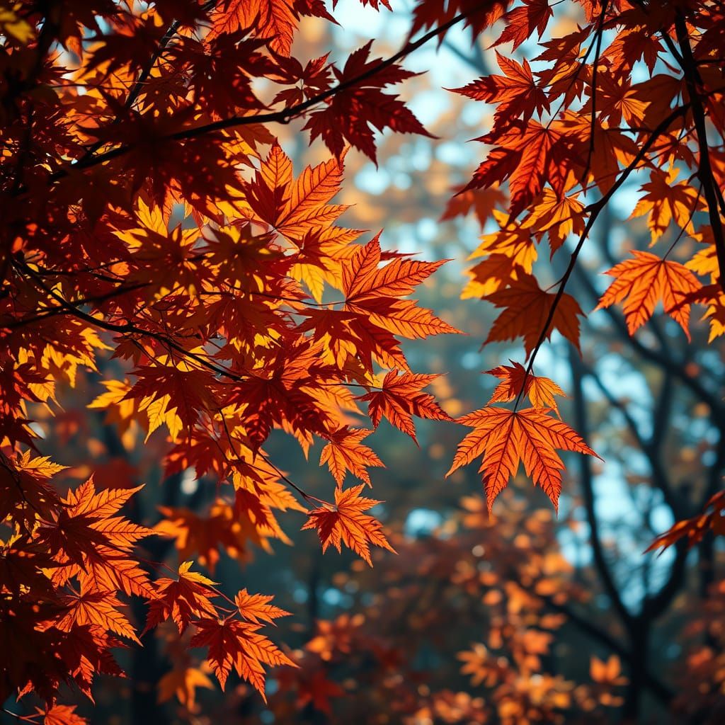 Vibrant Autumn Leaves in Hyperrealistic Style