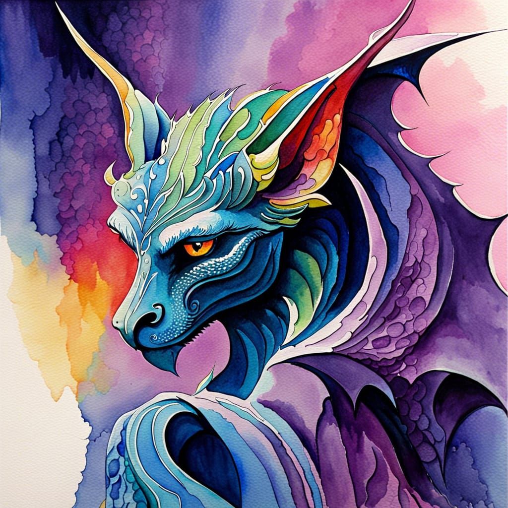 Abstract Watercolor Gargoyle with Fine Details