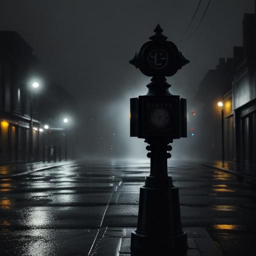 Film Noir Fire Hydrant on Rain-Soaked Street