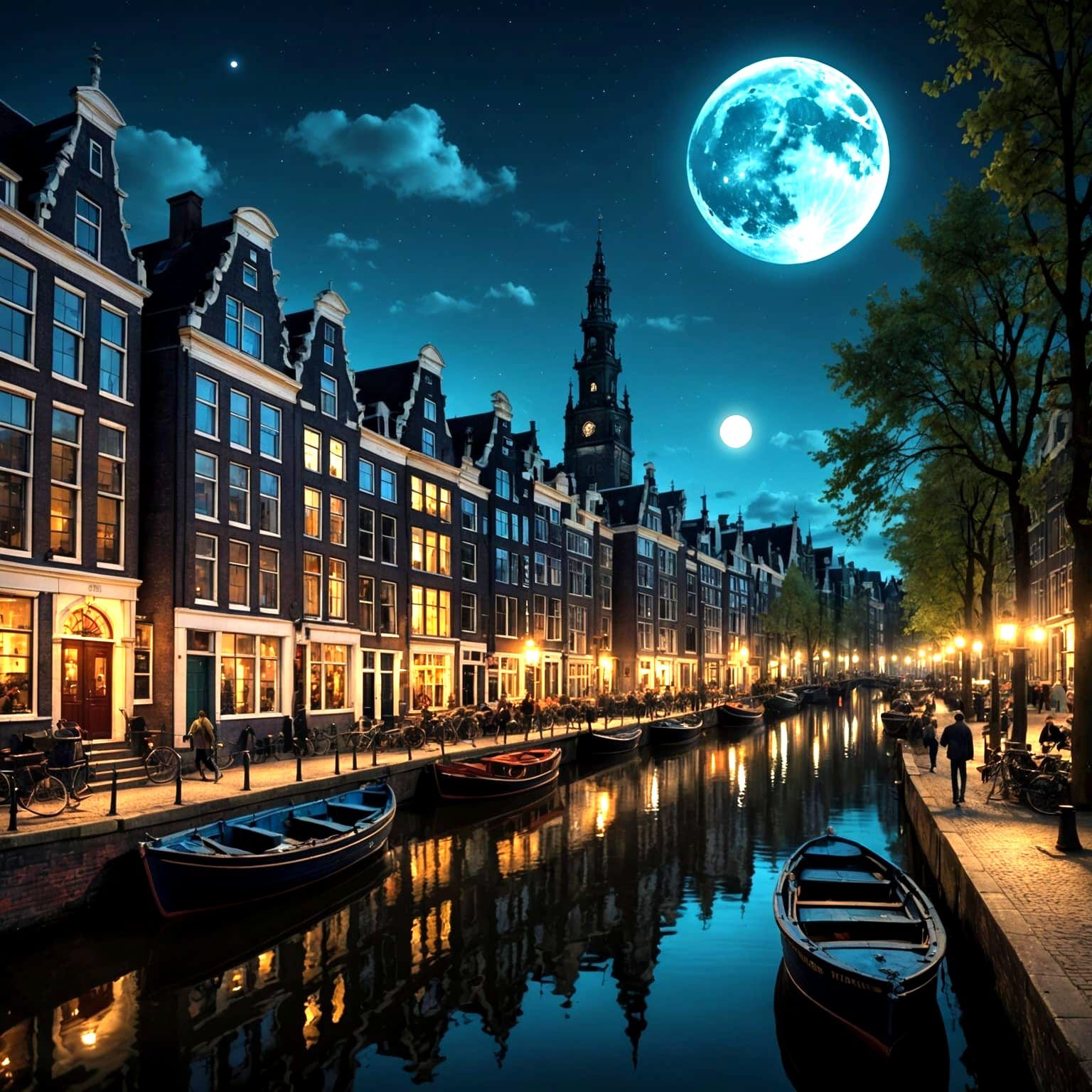 Whimsical Moonlit Amsterdam Dreamscape