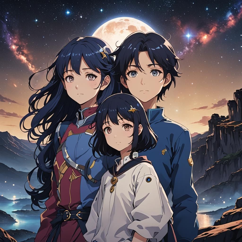 Anime Girl and Boy Gazing at Cosmic Sky