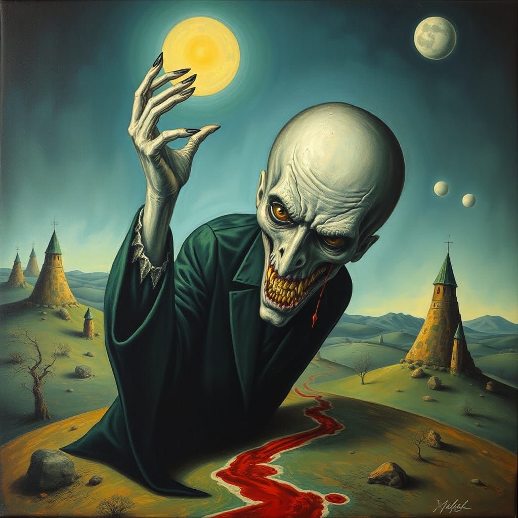 Surreal Vampire Emerges from Melting Canvas