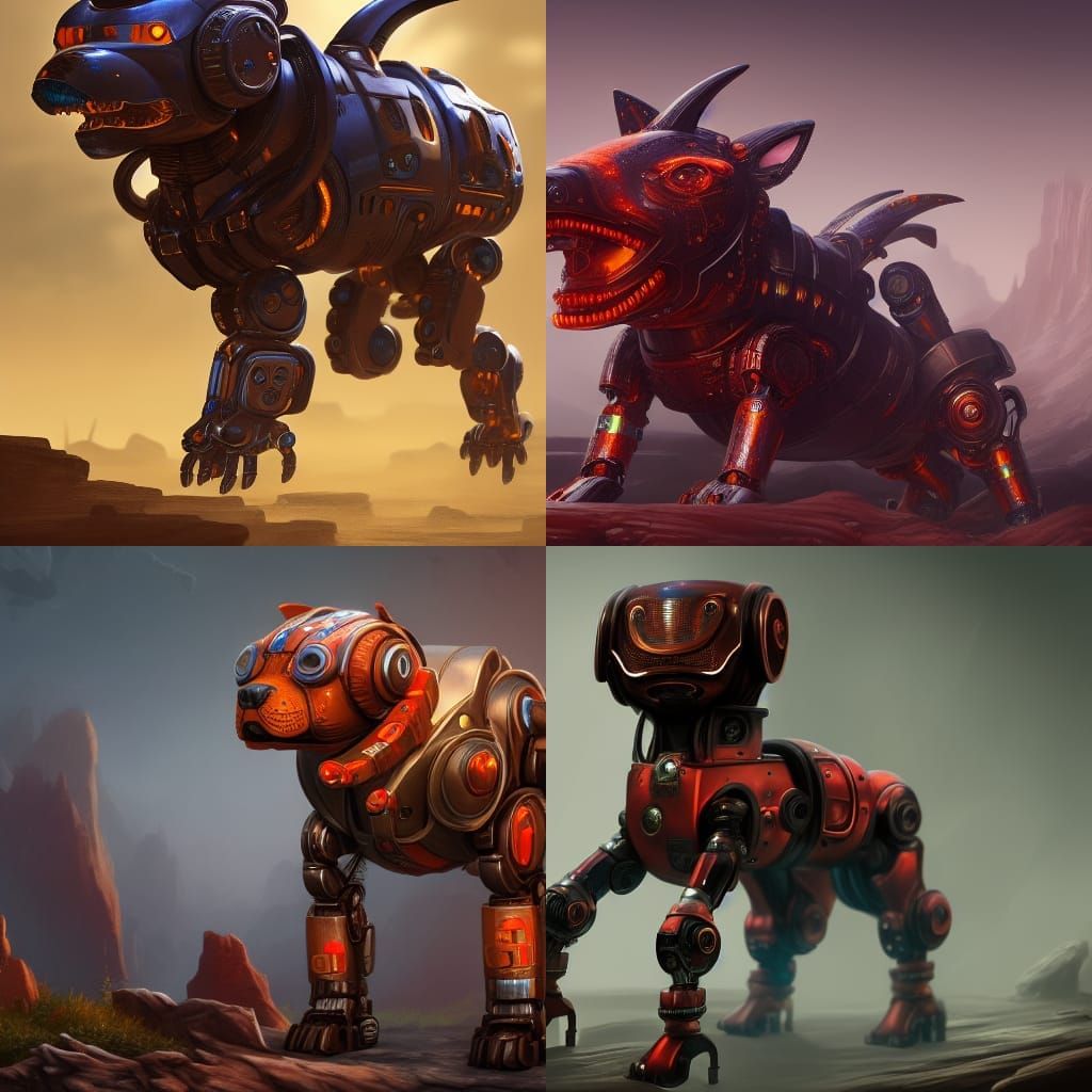 Detailed Robot Dog Matte Painting in Deep Color