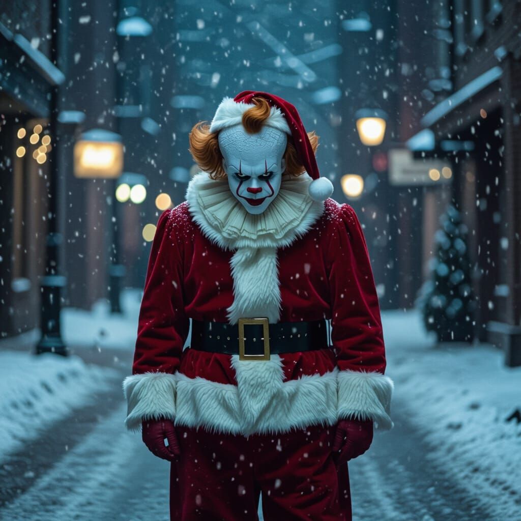 Pennywise the Clown as Santa in Cinematic Style
