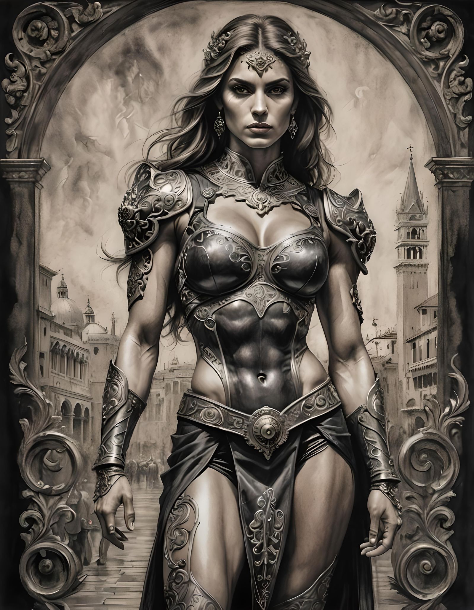 Venetian Woman: Sensual Charcoal and Watercolor Sketch