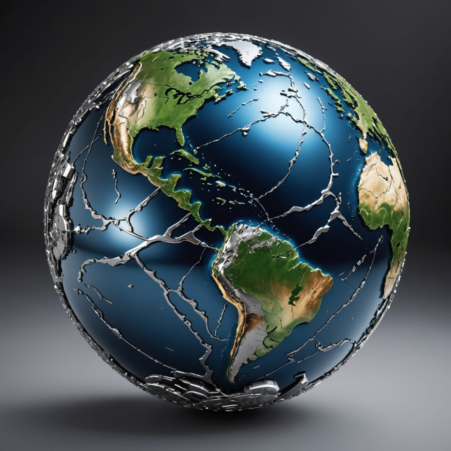 Glowing Chrome Earth in Hyperrealistic Detail