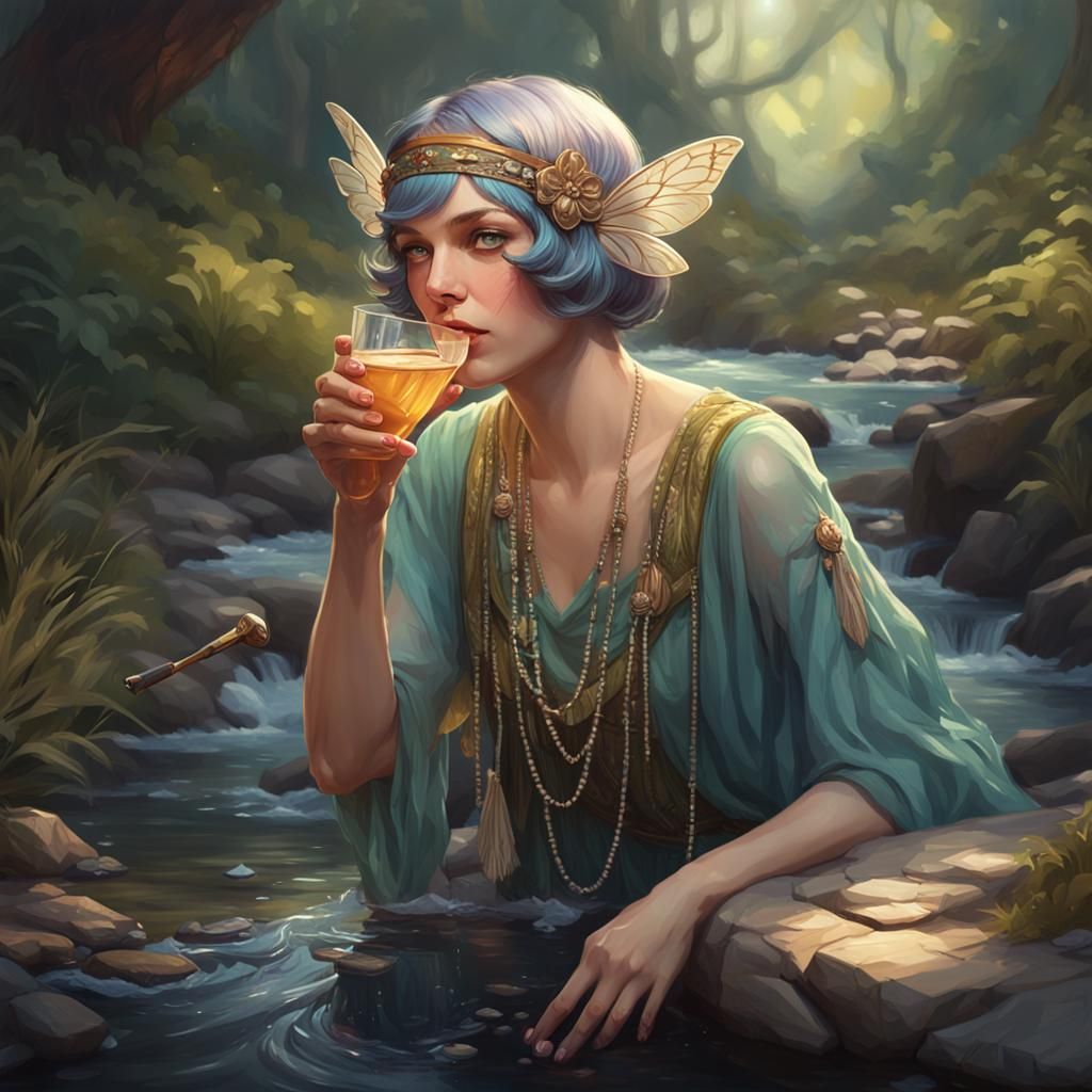 Detailed Flapper Fairy Portrait in Art Nouveau Style