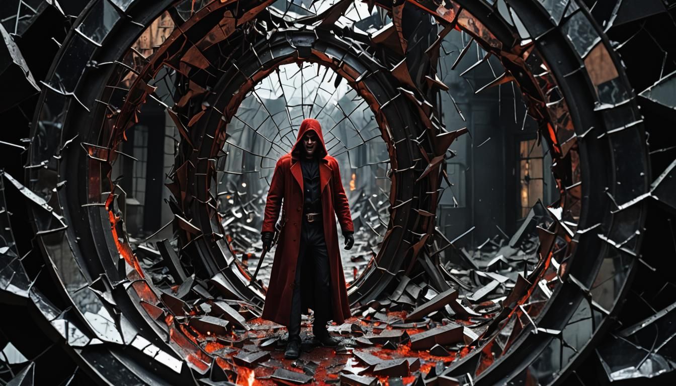 Shattered Mirror Reflecting a Hellscape Scene