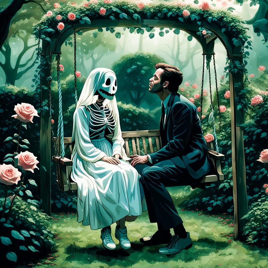 Romantic Garden Kiss Interrupted by Ghost