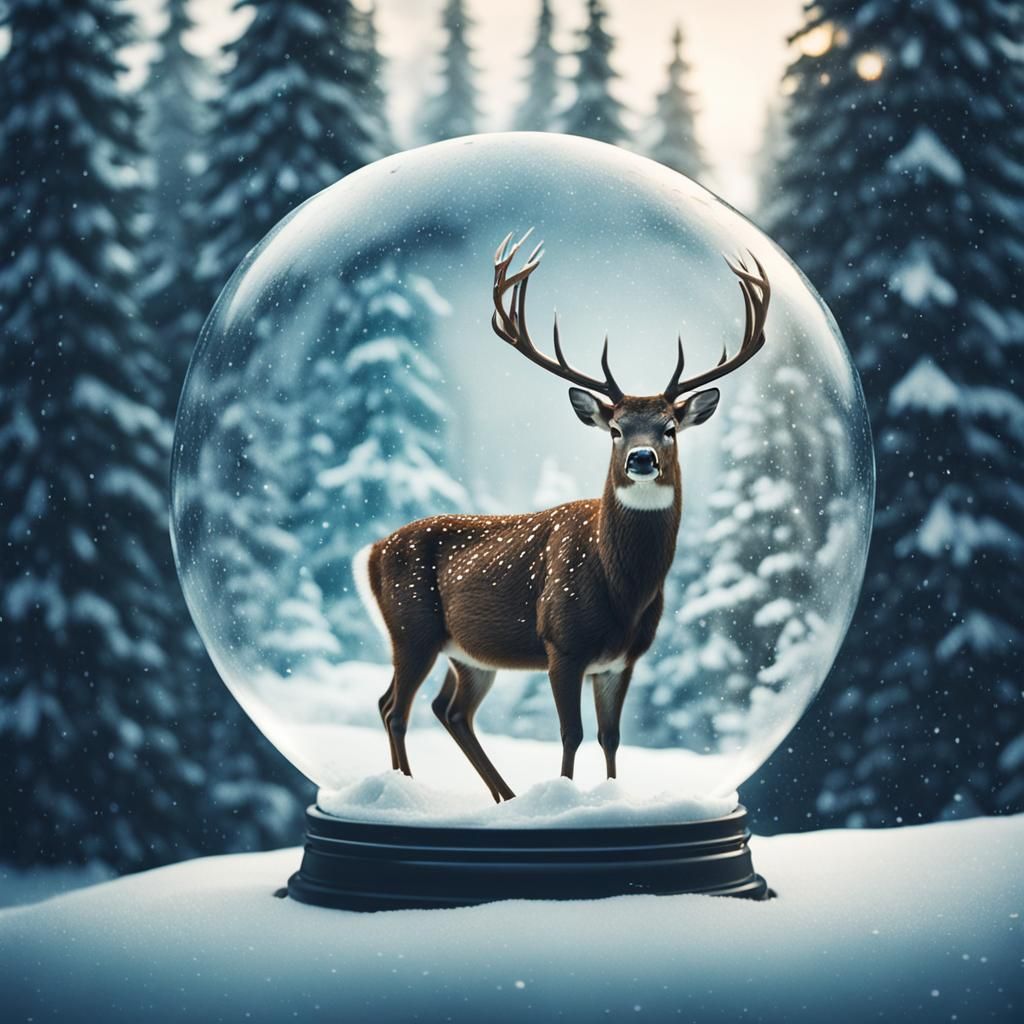 Cinematic Deer in Snowglobe Film Still