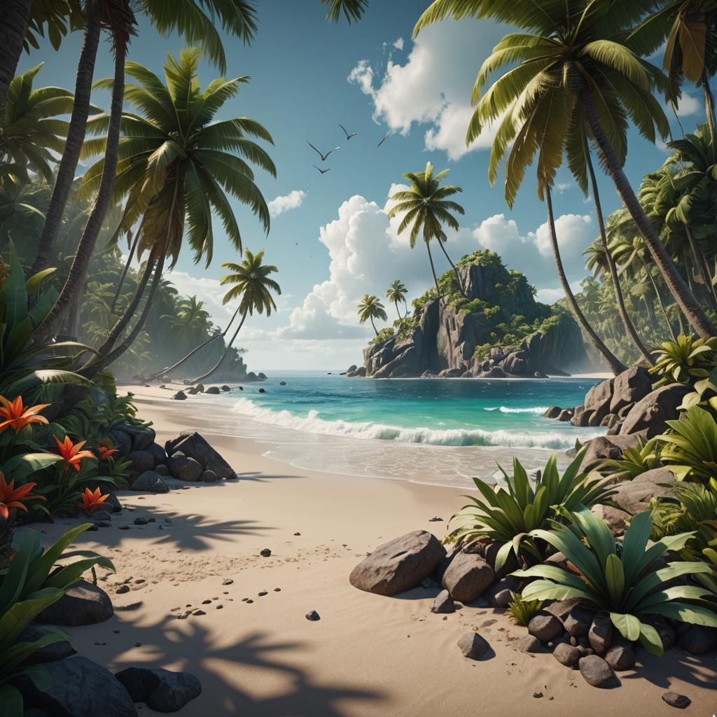 Detailed Tropical Beach in Fantasy Concept Art