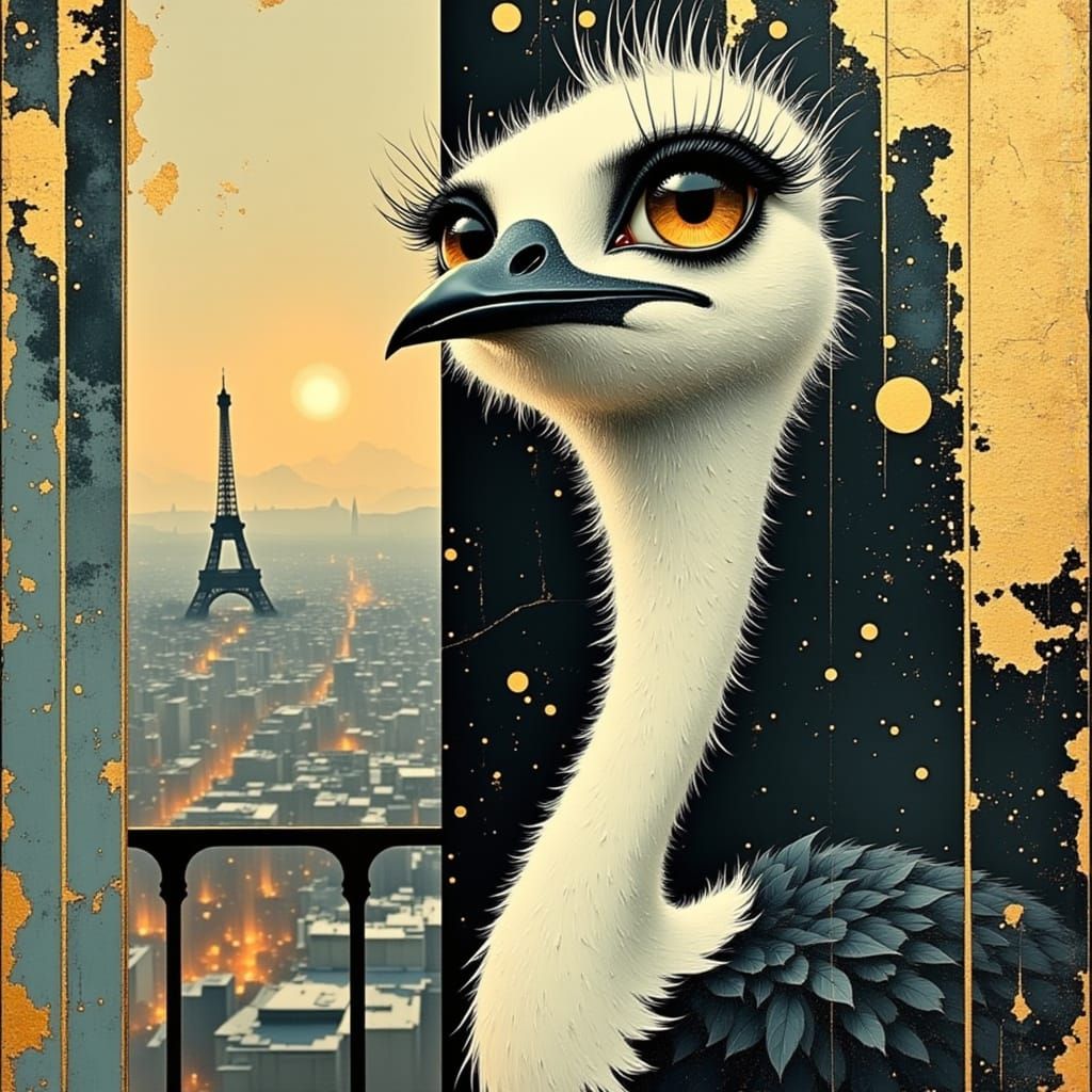 Art Deco Ostrich Cabaret Dancer on Balcony