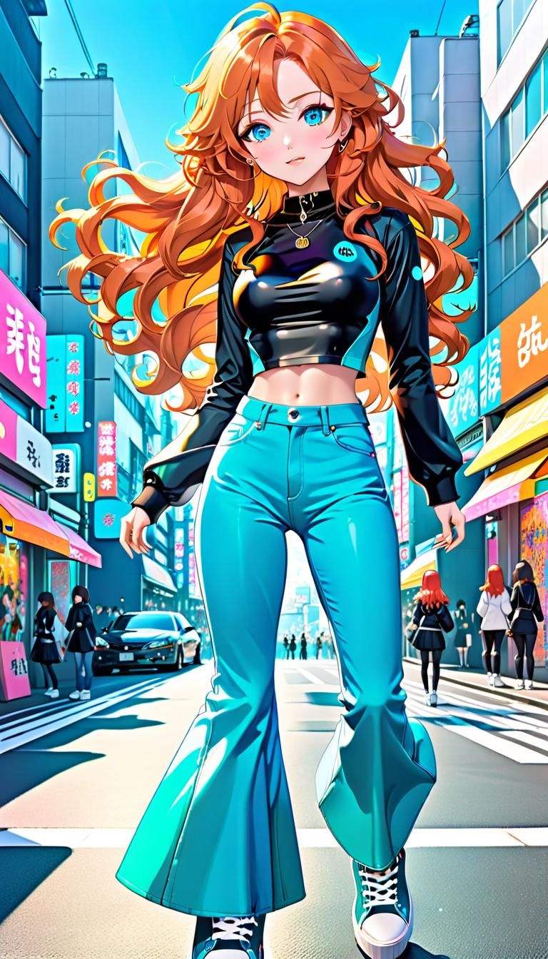 Anime Woman in Harajuku Fashion Illustration