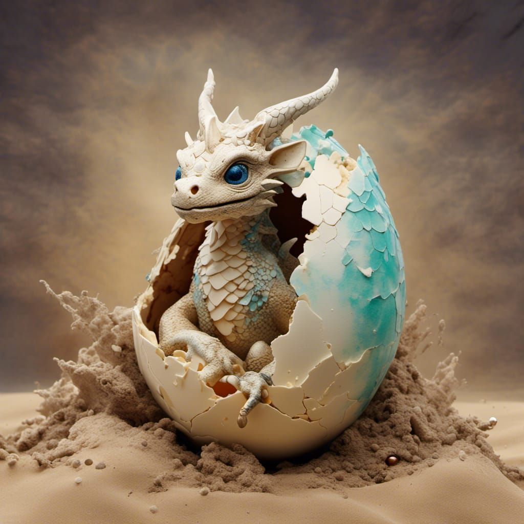 Hyperreal Baby Dragon Hatching from Egg