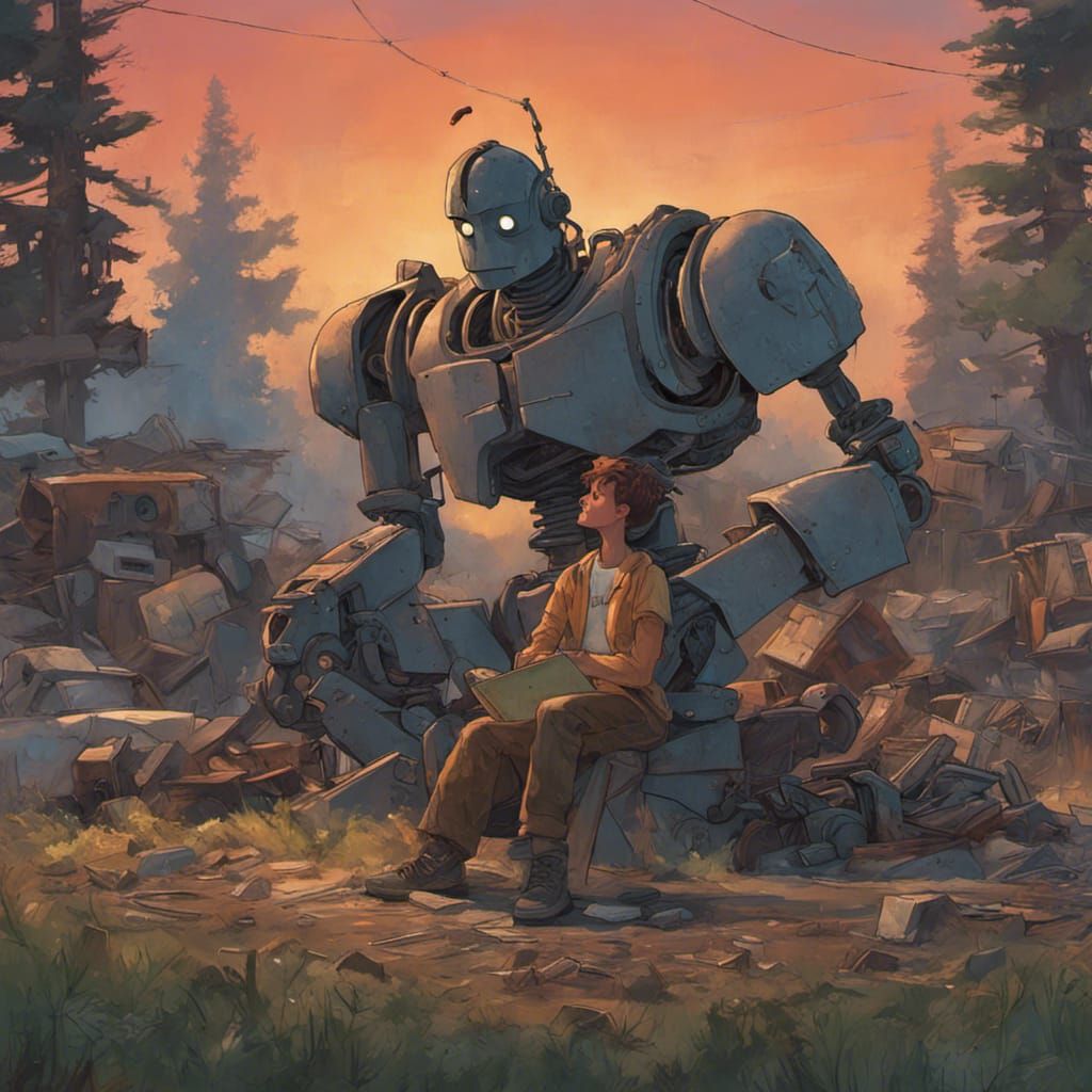 Iron Giant and Hogarth Hughes Relaxing at Sunset