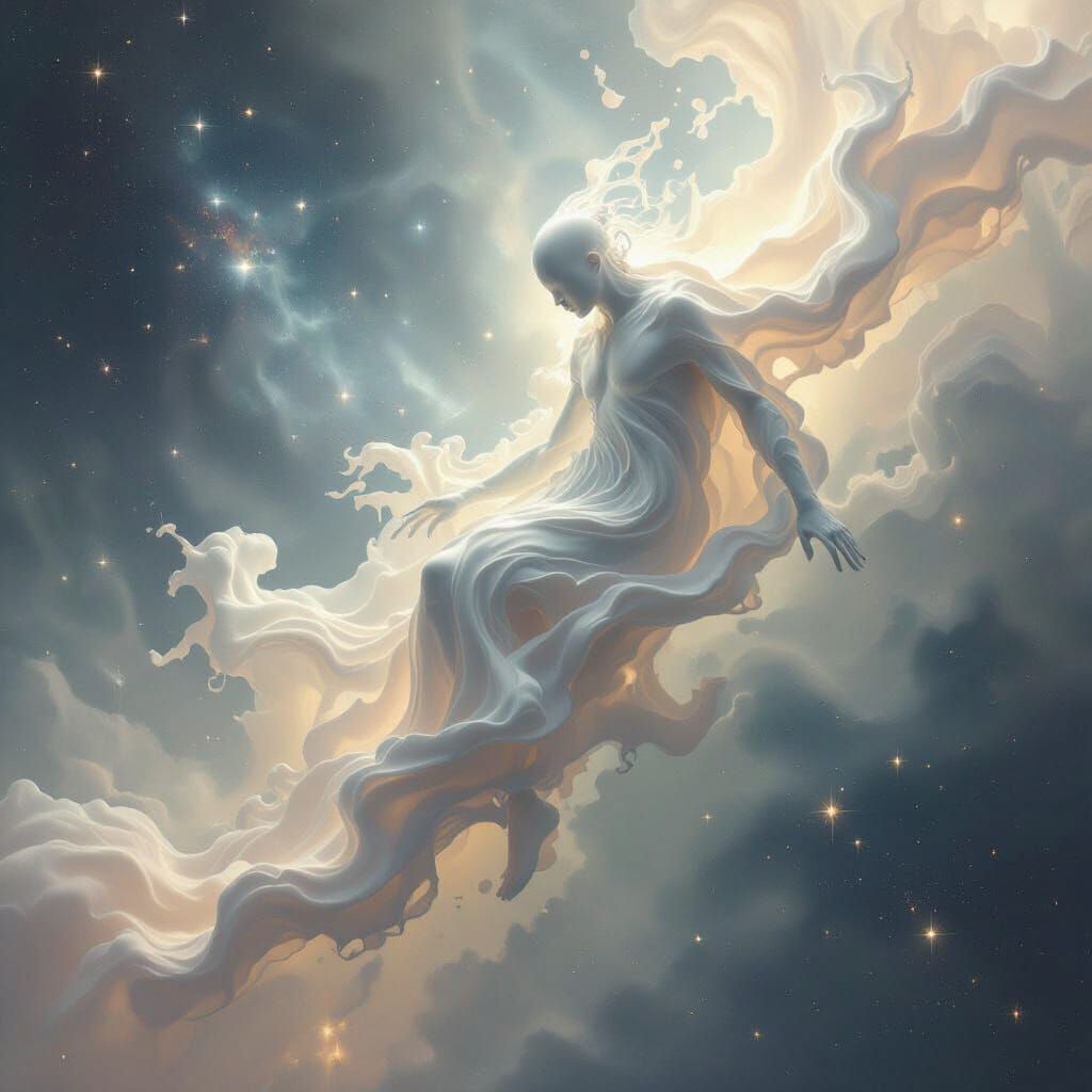 Ethereal Being of Milk and Stardust in Cosmic Void